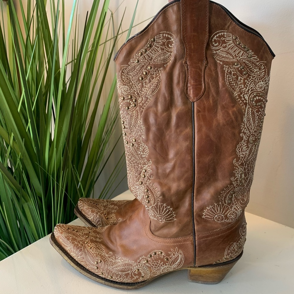 Corral Embroidered Leather Cowboy Boots size 10 - Picture 6 of 9